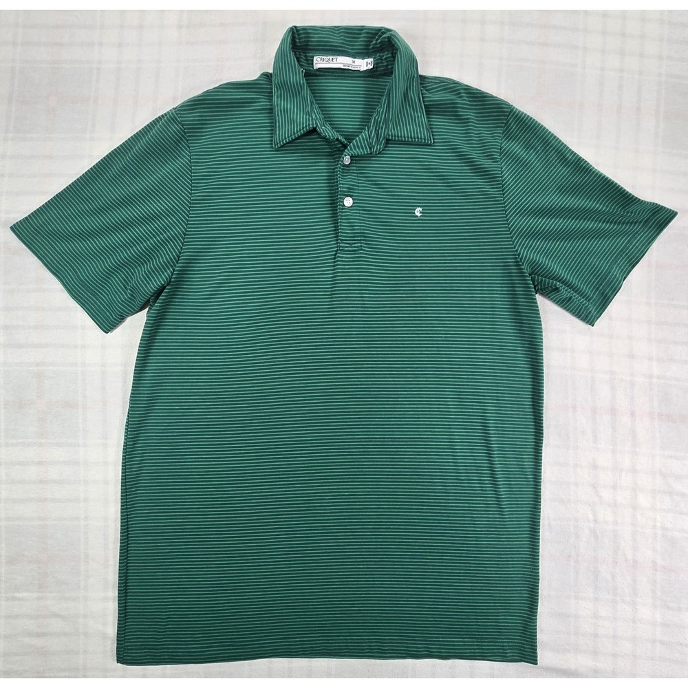 Criquet Mens Performance Polo Shirt Pima Cotton Blend Striped Green M